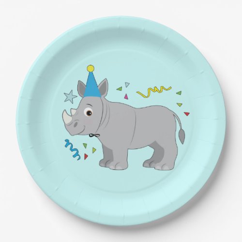 Rhino Dressed up for a Birthday Party Paper Plates