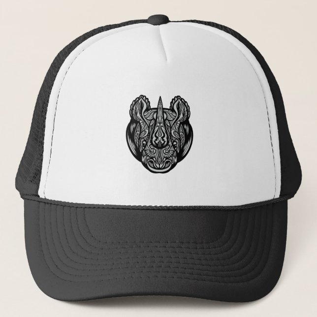 Rhino Face - Chubby Unicorn Drawing Design Trucker Hat (Front)