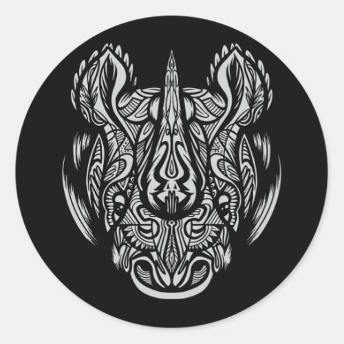 Rhino Face Ornamental design Classic Round Sticker