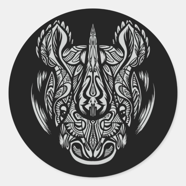 Rhino Face Ornamental design Classic Round Sticker (Front)