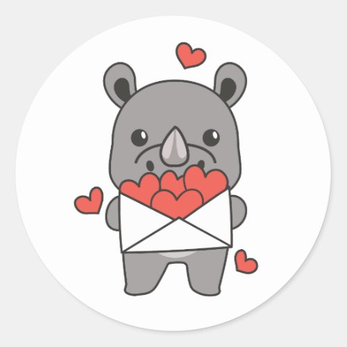 Rhino For Valentines Day Cute Animals Heart Classic Round Sticker