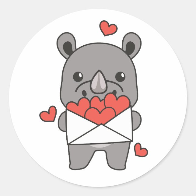  Rhino For Valentine's Day Cute Animals Heart Classic Round Sticker (Front)
