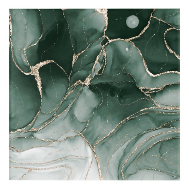 Rhino Green, Gold Abstract Acrylic Art (Front)