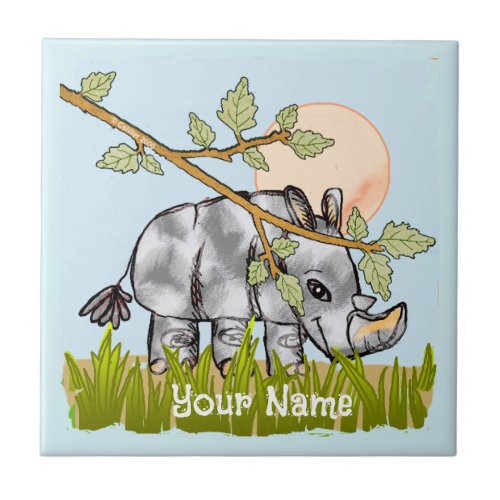 Rhino Hiding Custom Name Ceramic Tile