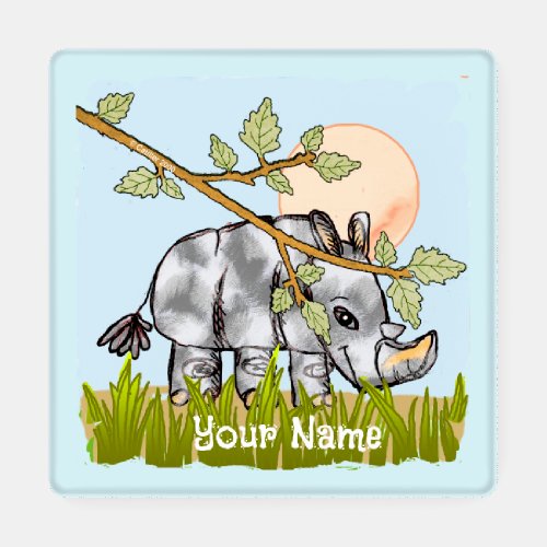 Rhino Hiding Custom Name Coaster Set