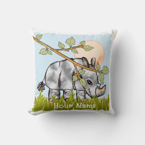 Rhino Hiding Custom Name Throw Pillow