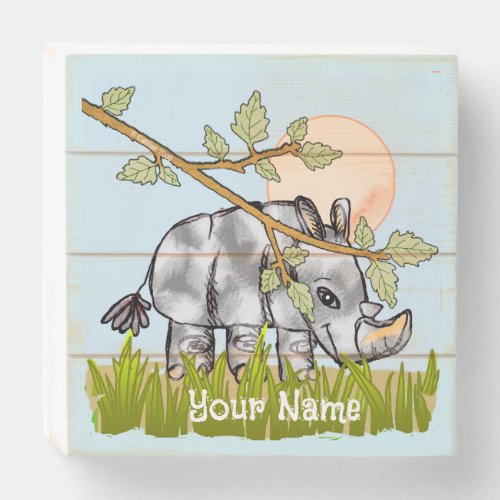 Rhino Hiding Custom Name Wooden Box Sign