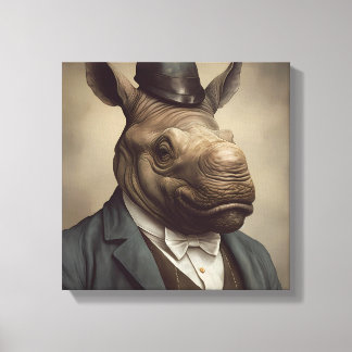 Rhino In a Suit | Animal Art | Animal in a Suit Canvas Print