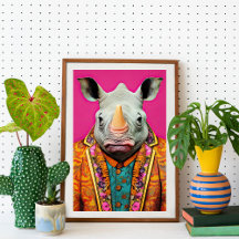 Rhino in Funky Suit Portrait Animal Fashion Art