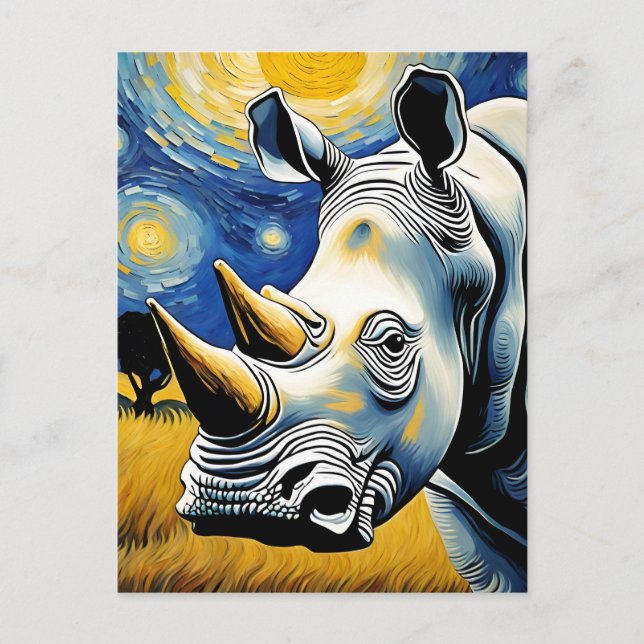 Rhino in the Starry Night Postcard (Front)