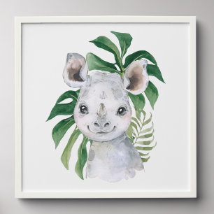 Rhino, Jungle Animals, Safari Animals, Palm Leaves Peel And Stick Photo Tile