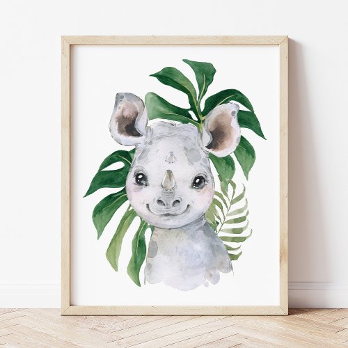 Rhino Jungle Animals Safari Animals Palm Leaves Poster