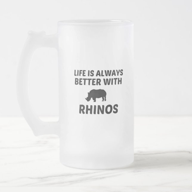 RHINO LIFE IS BETTER FROSTED GLASS BEER MUG (Left)