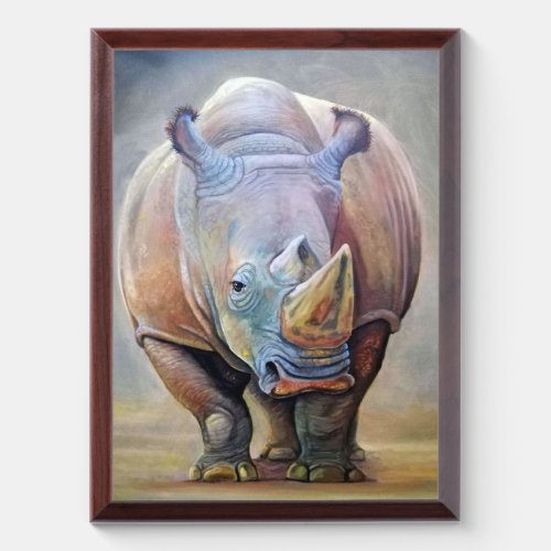 Rhino Lovers  Art Cute Rhino Portrait Print Award Plaque