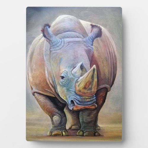 Rhino Lovers  Art Cute Rhino Portrait Print Plaque