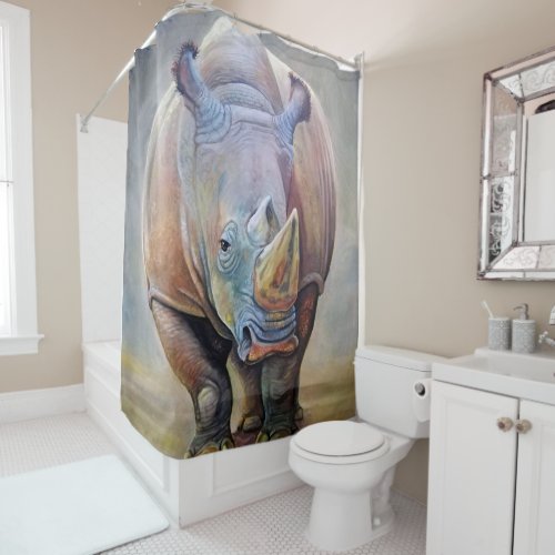Rhino Lovers  Art Cute Rhino Portrait Print Shower Curtain