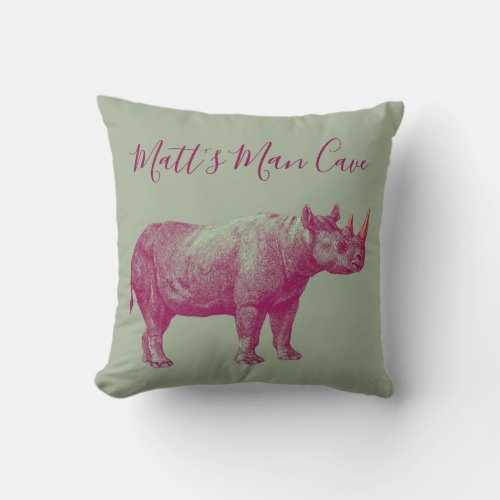 Rhino Man Cave Throw Pillow