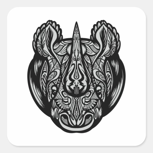 RHINO MANDALA SQUARE STICKER (Front)