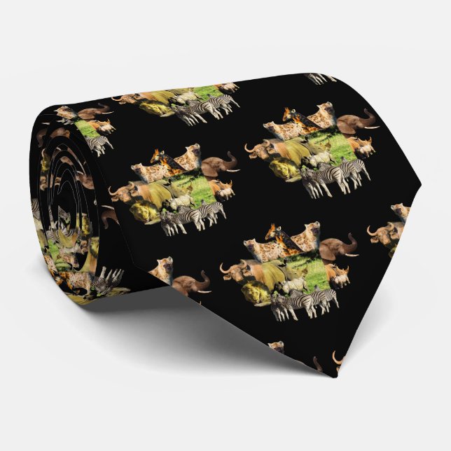 Rhino Mom and Calf Wildlife Frame Neck Tie (Rolled)