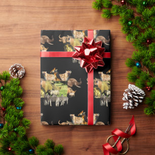 Rhino mom and calf wildlife frame Wrapping Paper