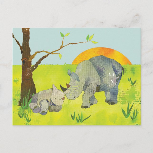 Rhino Mom & Baby Postcard (Front)