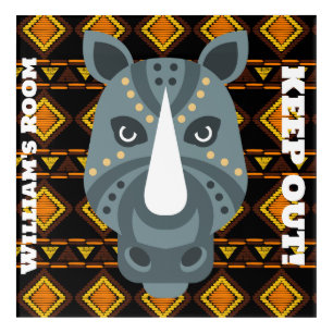 Rhino on tapestry background - editable text acrylic print