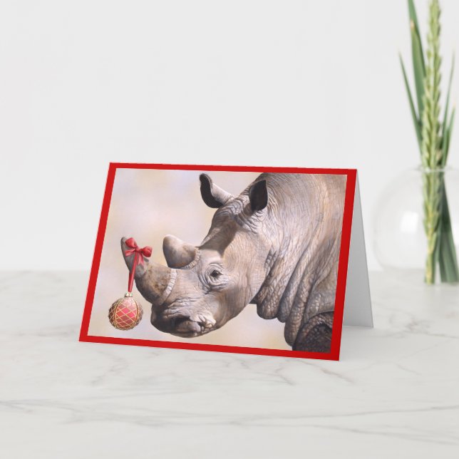 Rhino & Ornament Holiday Card (Front)