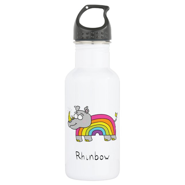 Rhino Rainbow Cute Kids Stainless Steel Water Bottle (Front)