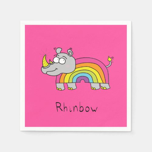 Rhino Rainbow Funny Cute Kids Rhinoceros Napkins
