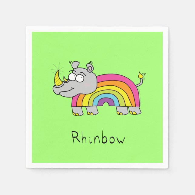 Rhino Rainbow Funny Cute Kids Rhinoceros Napkins (Front)