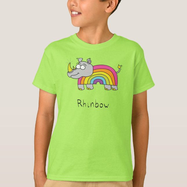 Rhino Rainbow Funny Cute Kids Rhinoceros T-Shirt (Front)