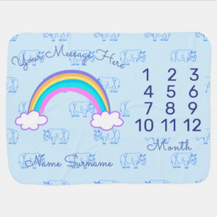 Rhino rainbow milestone baby blanket