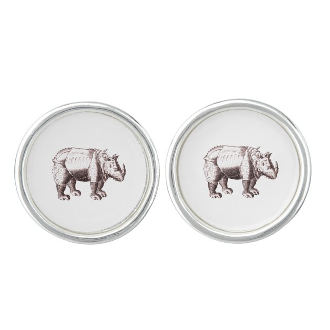 Rhino - Renaissance Style Drawing of a Rhinoceros Cufflinks (Front)