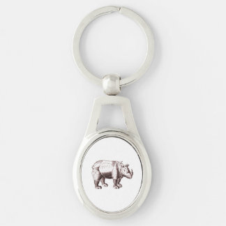 Rhino - Renaissance Style Drawing of a Rhinoceros Keychain