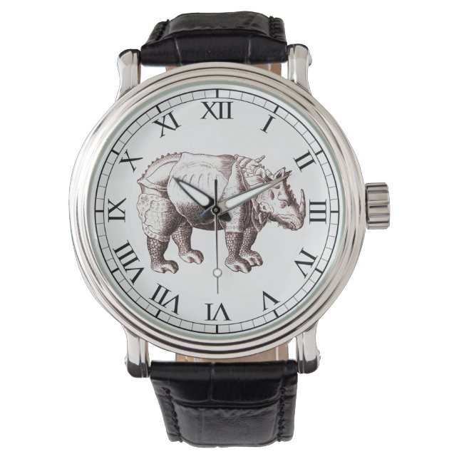 Rhino - Renaissance Style Drawing of a Rhinoceros Watch (Front)
