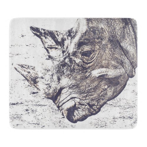Rhino Rhinoceros Animals Black and White Cutting Board