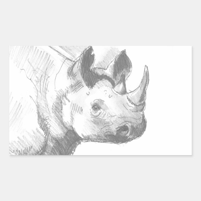 Rhino Rhinoceros Pencil Drawing sketch Rectangular Sticker (Front)