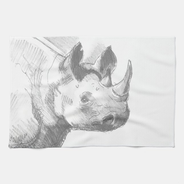 Rhino Rhinoceros Pencil Drawing sketch Towel (Horizontal)