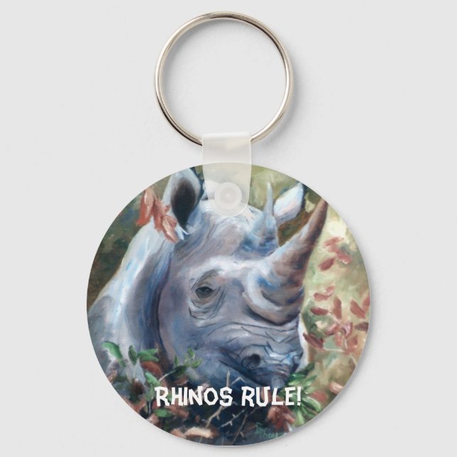 Rhino, Rhinos rule! Keychain (Front)