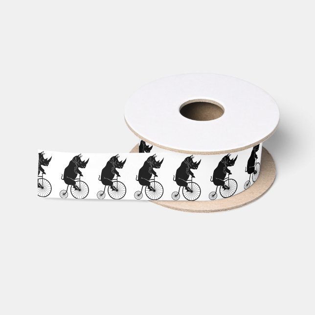Rhino Riding an Old Fashion Bike Satin Ribbon (Spool)