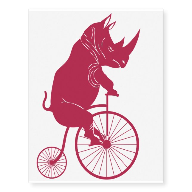 Rhino Riding an Old Fashion Bike Temporary Tattoos (Front)
