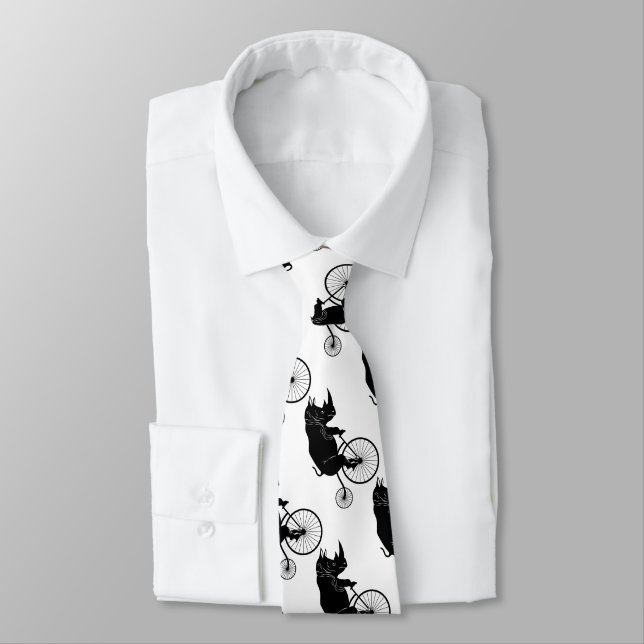 Rhino Riding an Old Fashion Bike Tie (Tied)