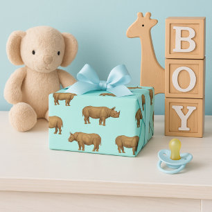 Rhino Royale Blue Safari Wrapping Paper Sheets