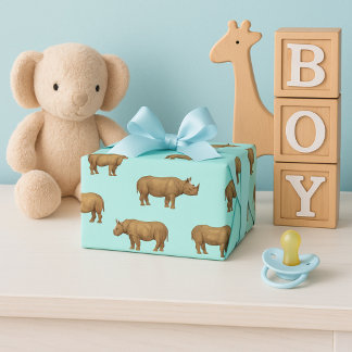 Rhino Royale Blue Safari Wrapping Paper Sheets