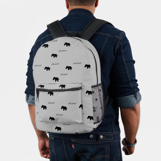 Rhino silhouette pattern gray printed backpack (Insitu (Model))