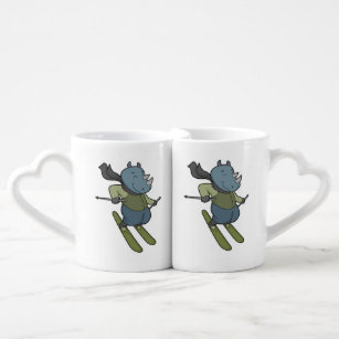 Rhino Skier Ski Coffee Mug Set