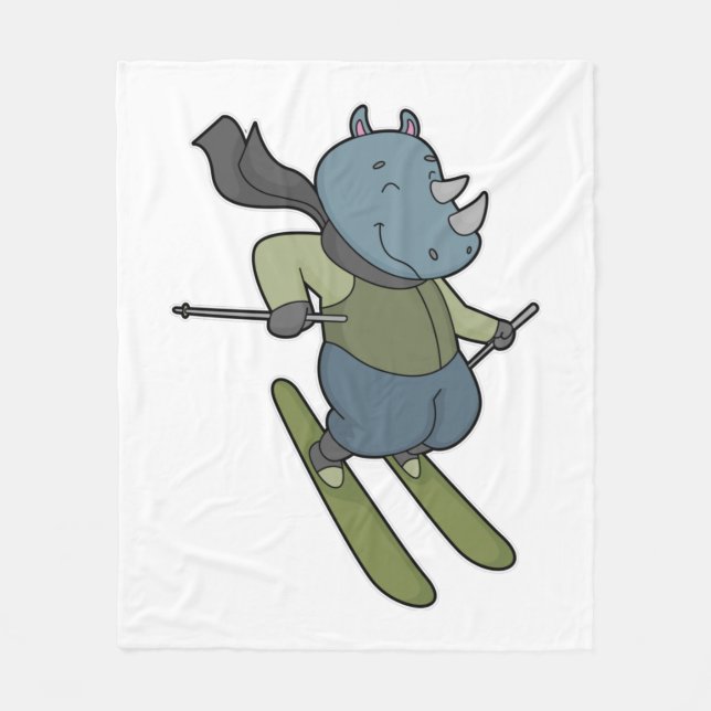 Rhino Skier Ski Fleece Blanket (Front)