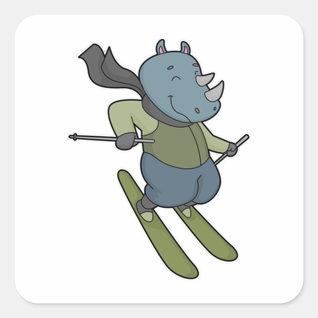 Rhino Skier Ski Square Sticker (Front)