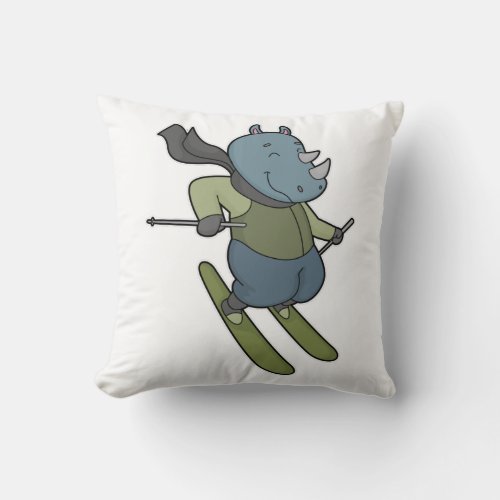 Rhino Skier Ski Throw Pillow