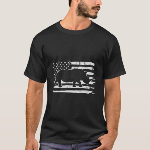 Rhino Usa Flag 4Th Of July America T_Shirt